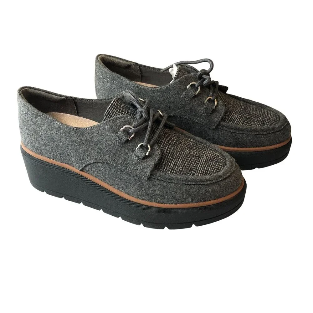 Dr. Scholl's Nice Day Max Wedge Loafers Platform Wool Blend Lace Up Gray 7.5